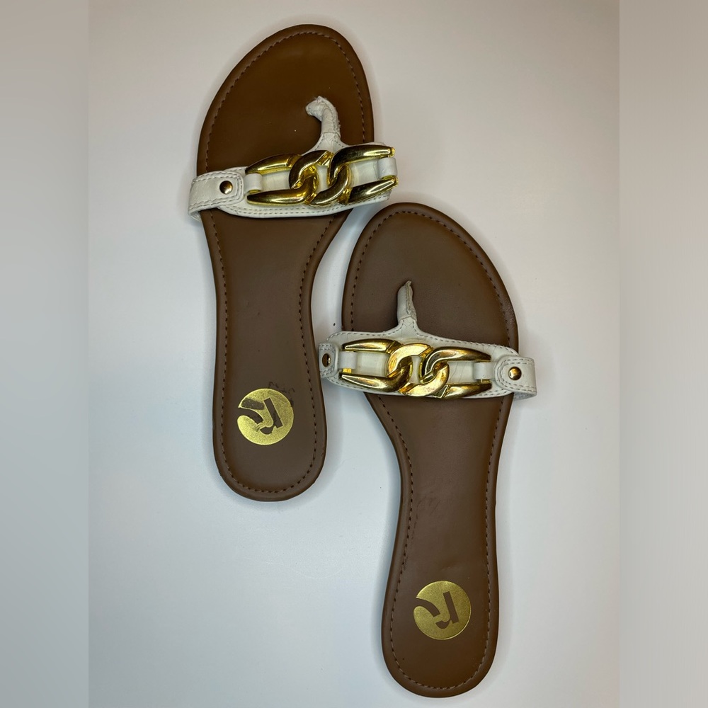 White sandals with gold chain detail size 6